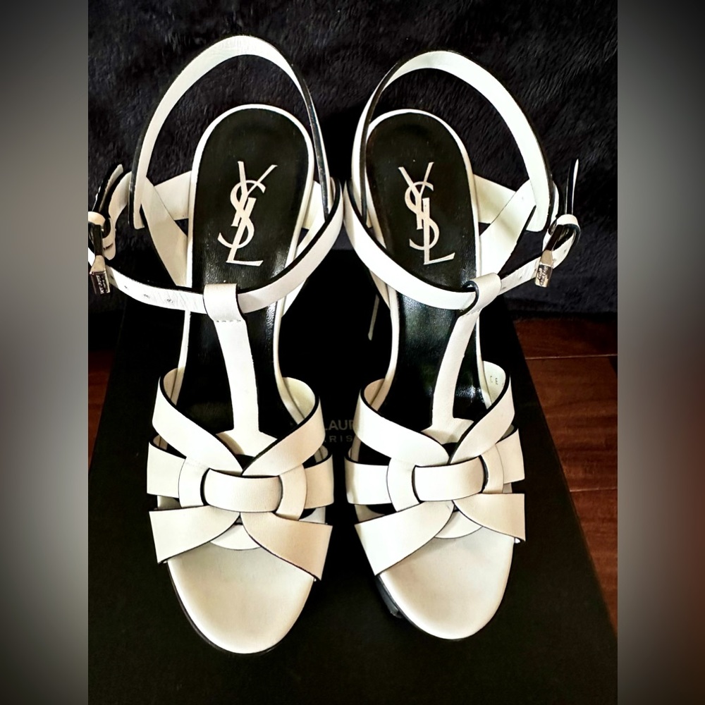 Saint Laurent Tribute platform sandals, color ecru, size 37 EU